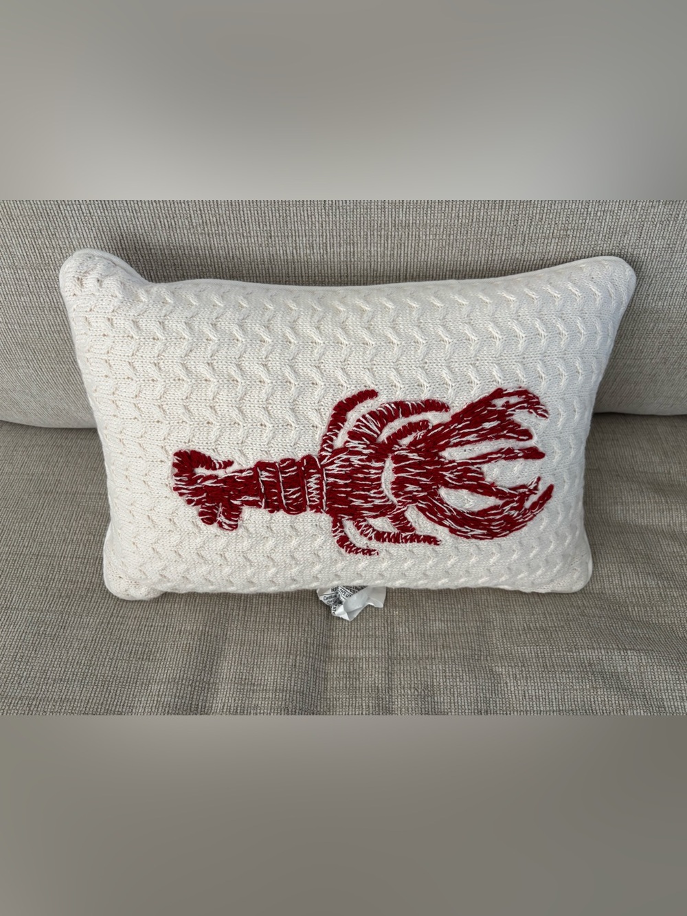 Room Essentials White Cable-Knit Pillow with Red Lobster Motif